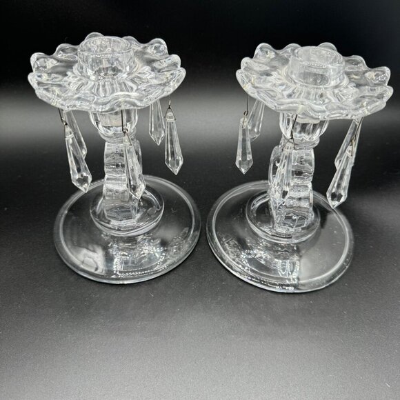 Pottery Barn Olivia Taper Clear Crystal Candle Holder Tear Drop Crystal Accents - Picture 5 of 11